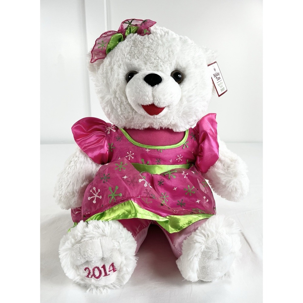 Dan Dee Snowflake Teddy Bear 2014 Girl White Plush 20" Pink Green Dress Bow New